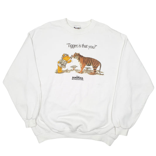 Mens White Disney World Vintage Animal Kingdom Pooh Tigger Crewneck Jumper