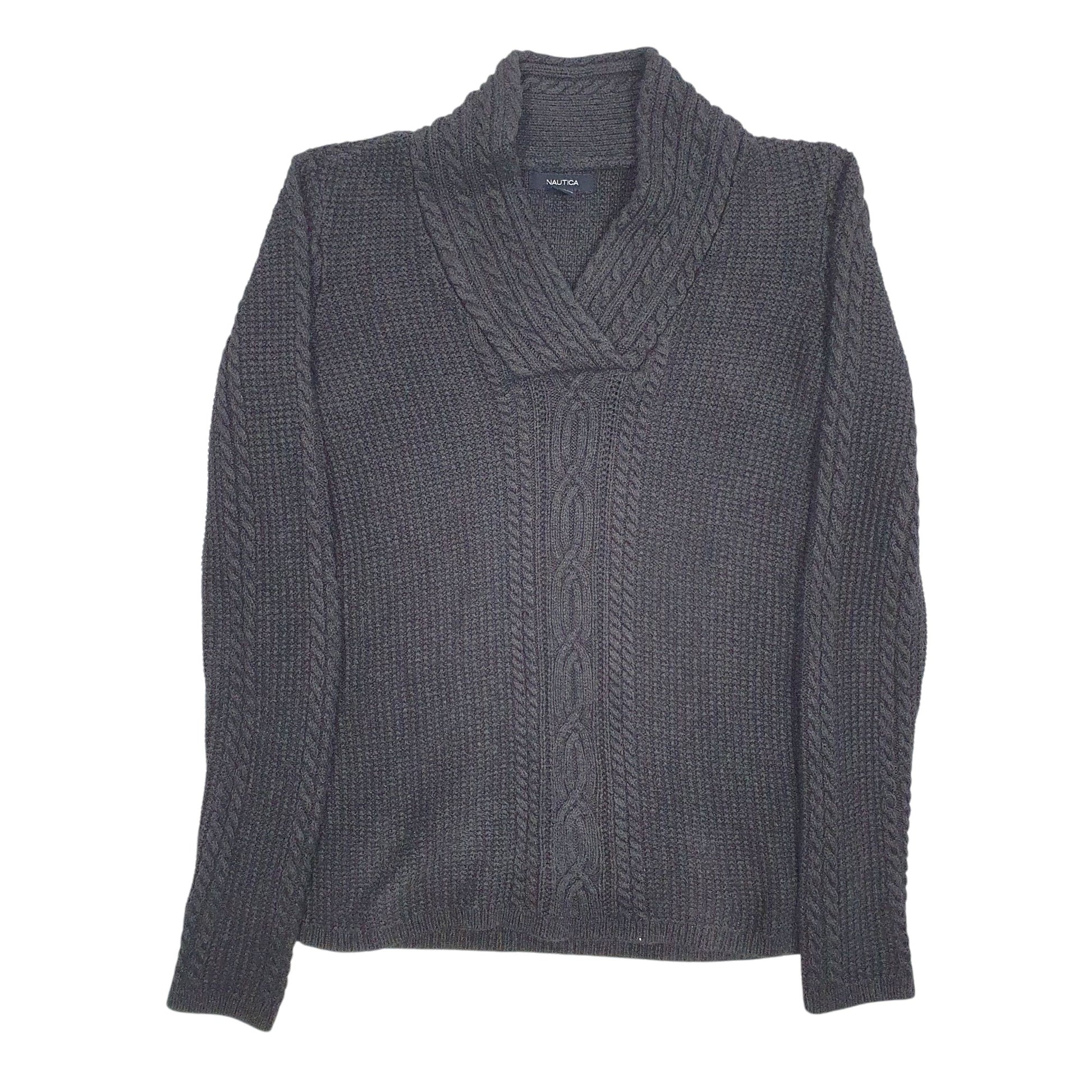 Womens Grey Nautica Cable Knit Knitwear Shoal Neck Jumper