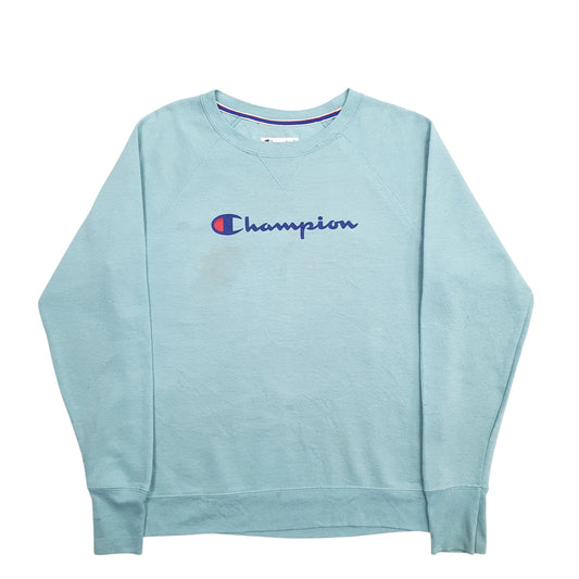 Womens Blue Champion Spellout Crewneck Jumper