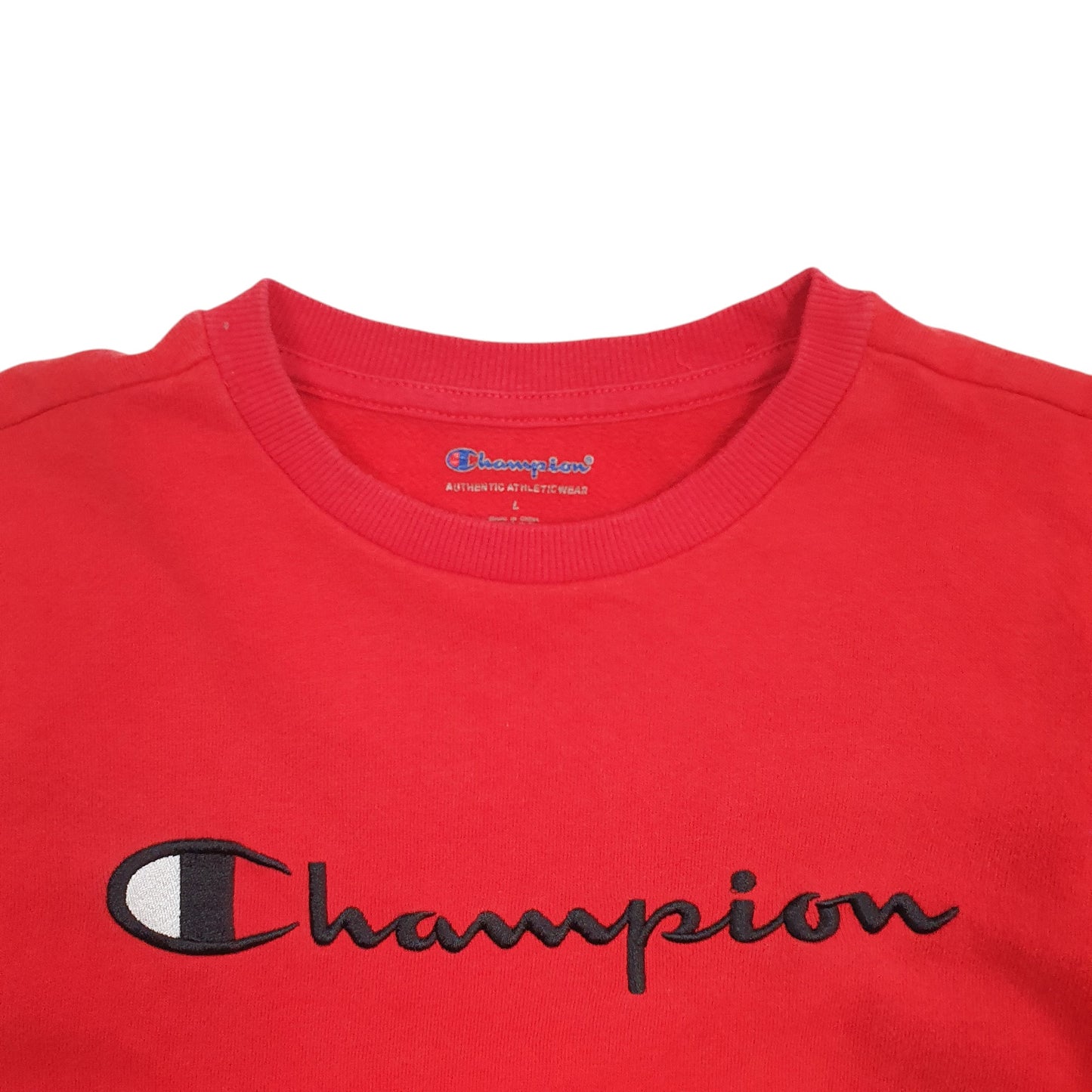 Womens Red Champion Spellout Crewneck Jumper