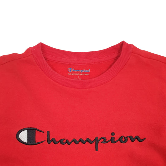 Womens Red Champion Spellout Crewneck Jumper