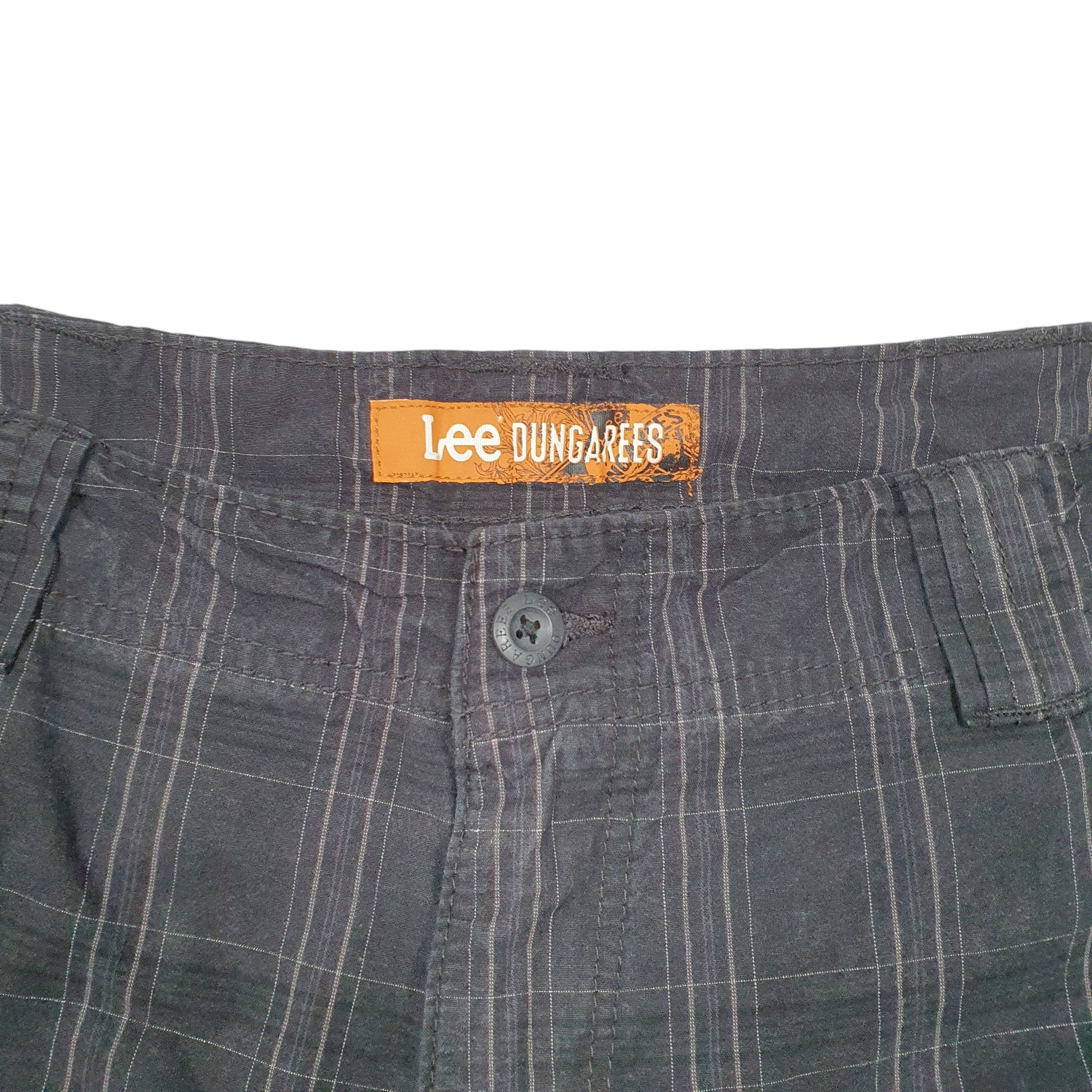 Mens Black Lee Dungarees Check Grid Cargo Shorts