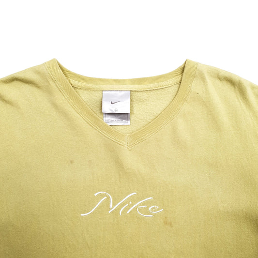 Womens Green Nike Spellout V Neck Jumper