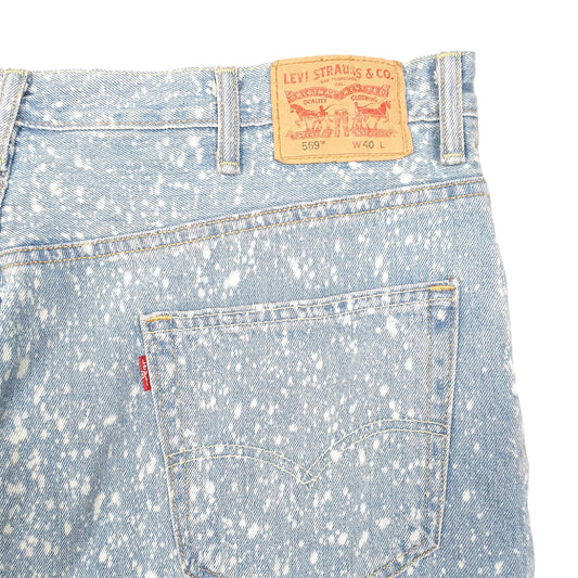 Mens Blue Levis Denim Jeans Jorts 569 Relaxed Baggy Acid Wash Denim Shorts