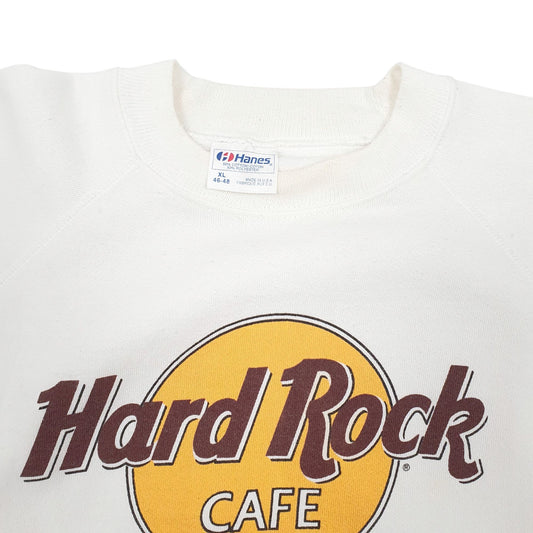 Mens White Hanes Vintage 80s Hard Rock Crewneck Jumper