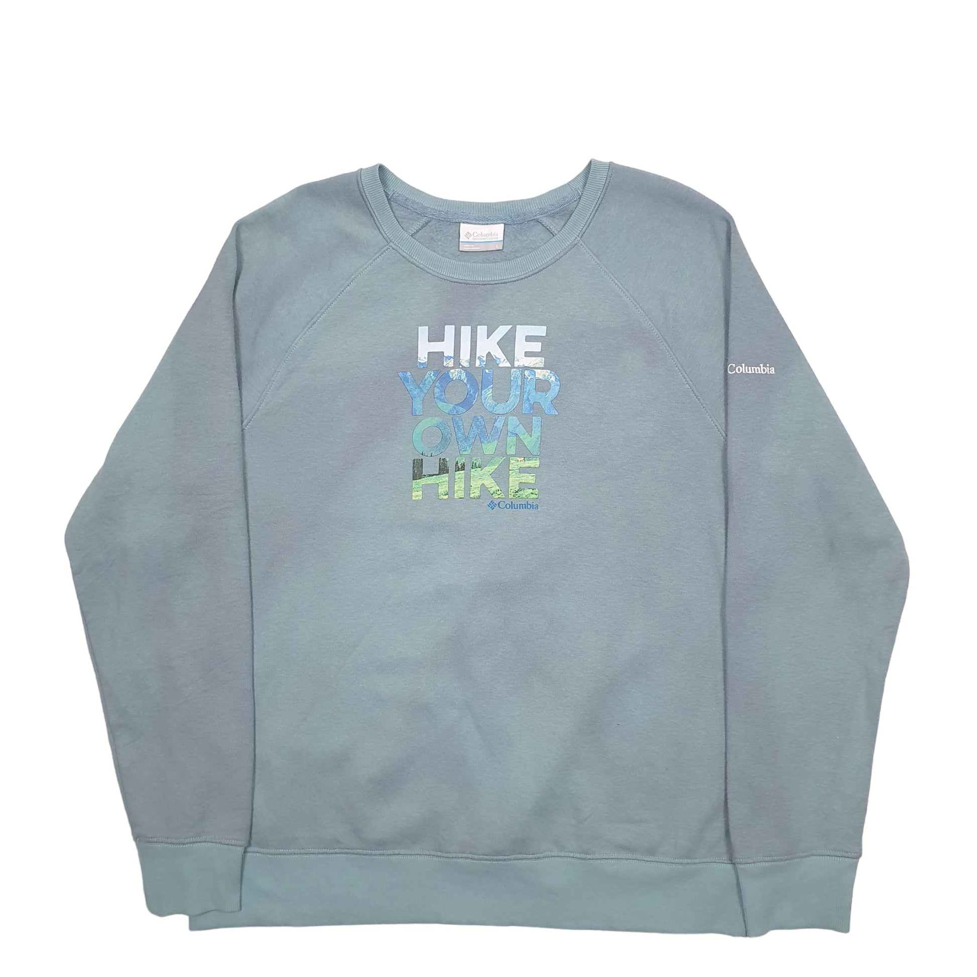 Mens Blue Columbia Hike Hiking Spellout Crewneck Jumper
