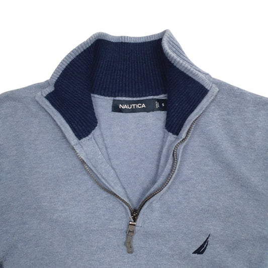 Mens Blue Nautica Knit Quarter Zip Jumper