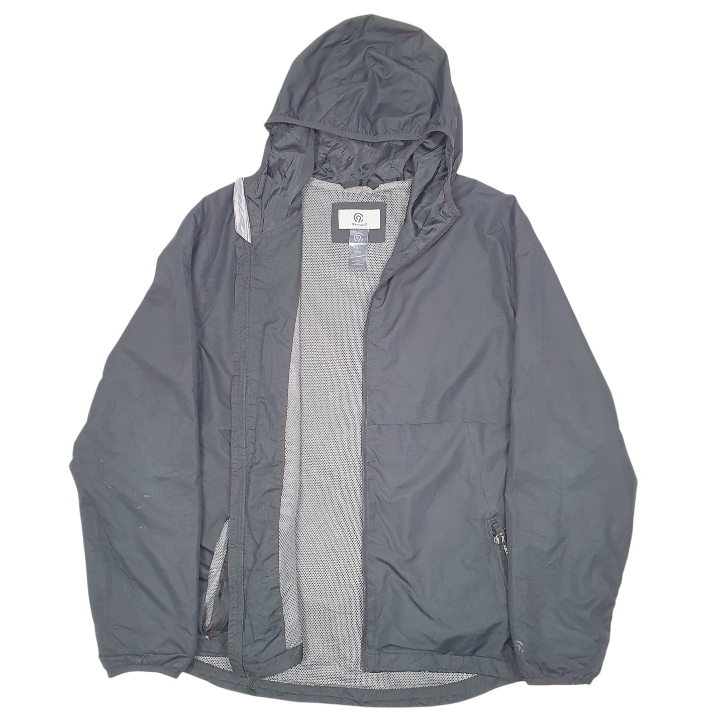 Mens Black Champion Hooded Lightweight V Neck Coat