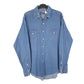 Mens Blue Wrangler Denim Jeans Vintage Western Pearl Snap Cowboy X Long Tails Long Sleeve Shirt