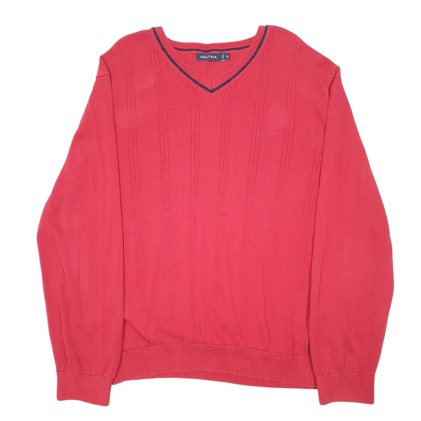 Mens Red Nautica Knit V Neck Jumper