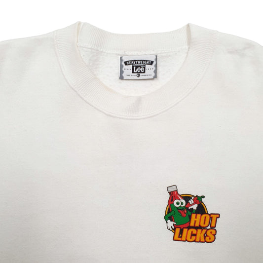 Mens White Lee Hot Licks Heavyweight Made In USA Vintage Crewneck Jumper