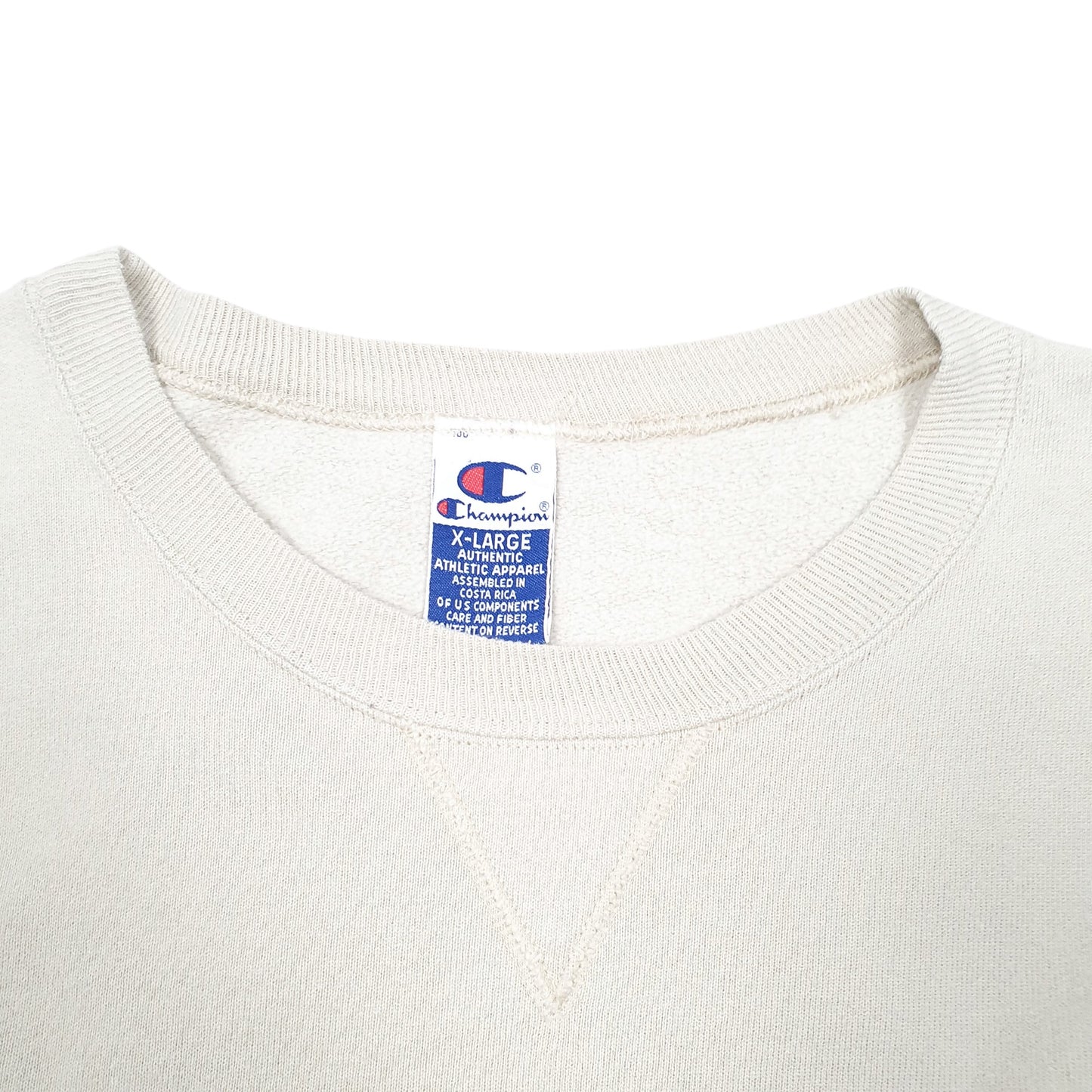 Mens Cream Champion Vintage 90s Script Crewneck Jumper