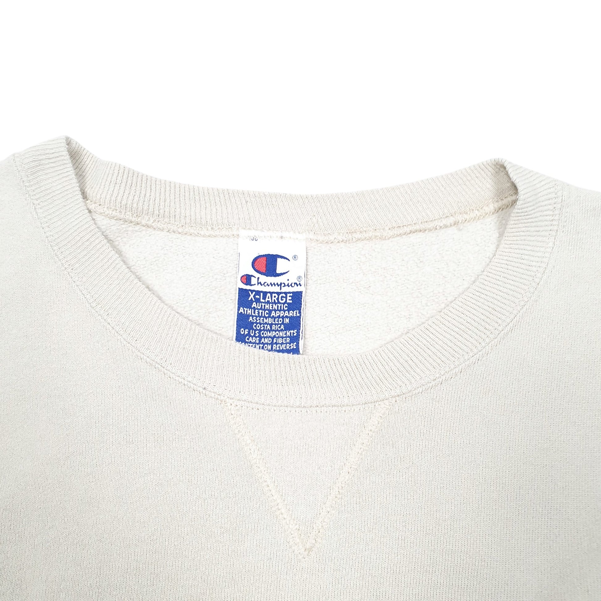 Mens Cream Champion Vintage 90s Script Crewneck Jumper