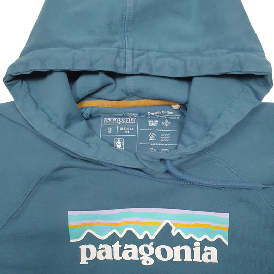 Womens Blue Patagonia Spellout Hoodie Jumper