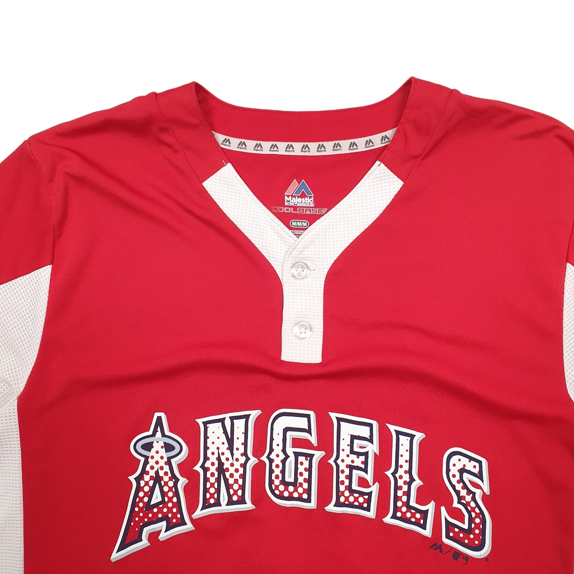 Mens Red Majestic MLB Baseball Jersey Los Angeles Angels Short Sleeve T Shirt