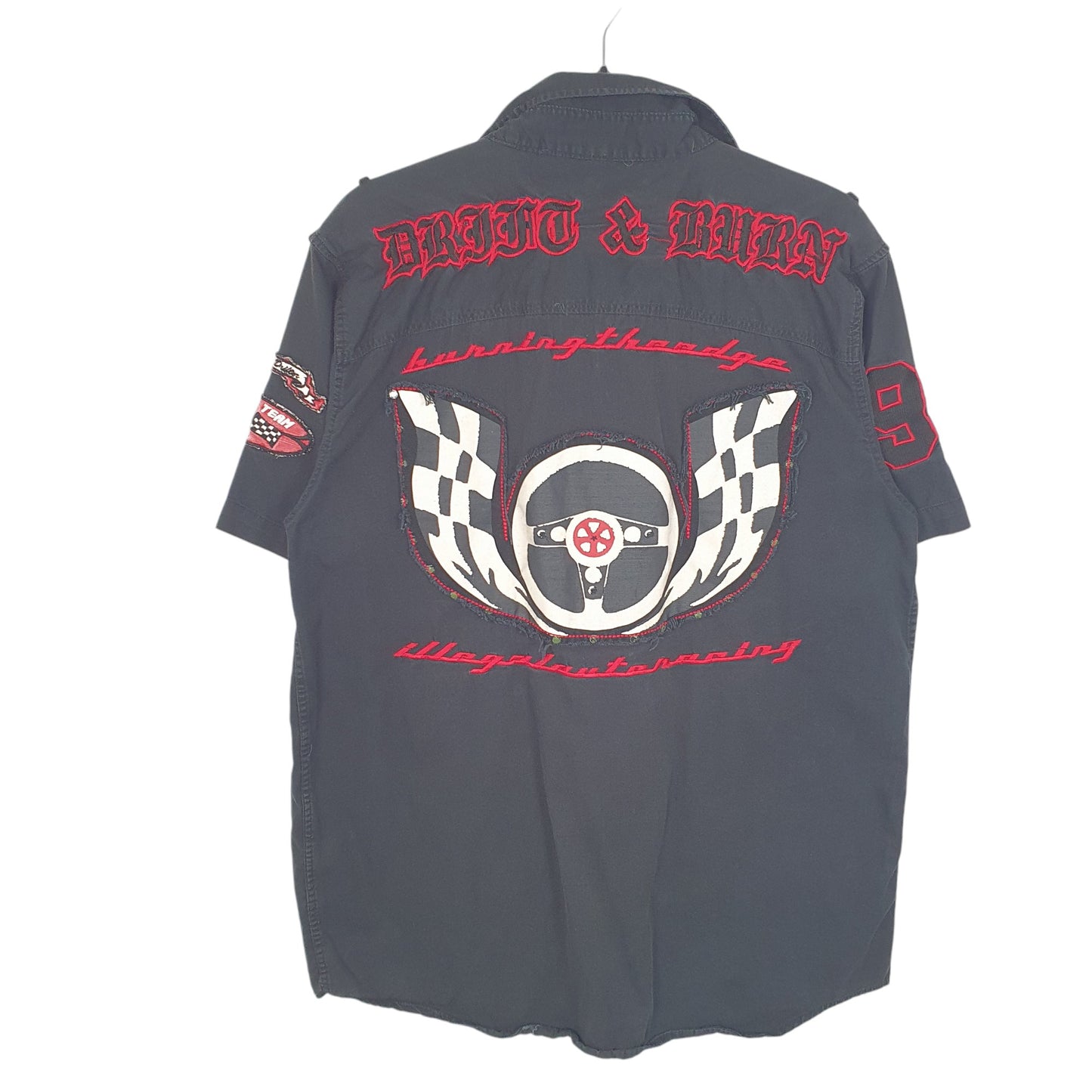 Mens Black Unbranded Drift Burn Skid Racing Short Sleeve Shirt