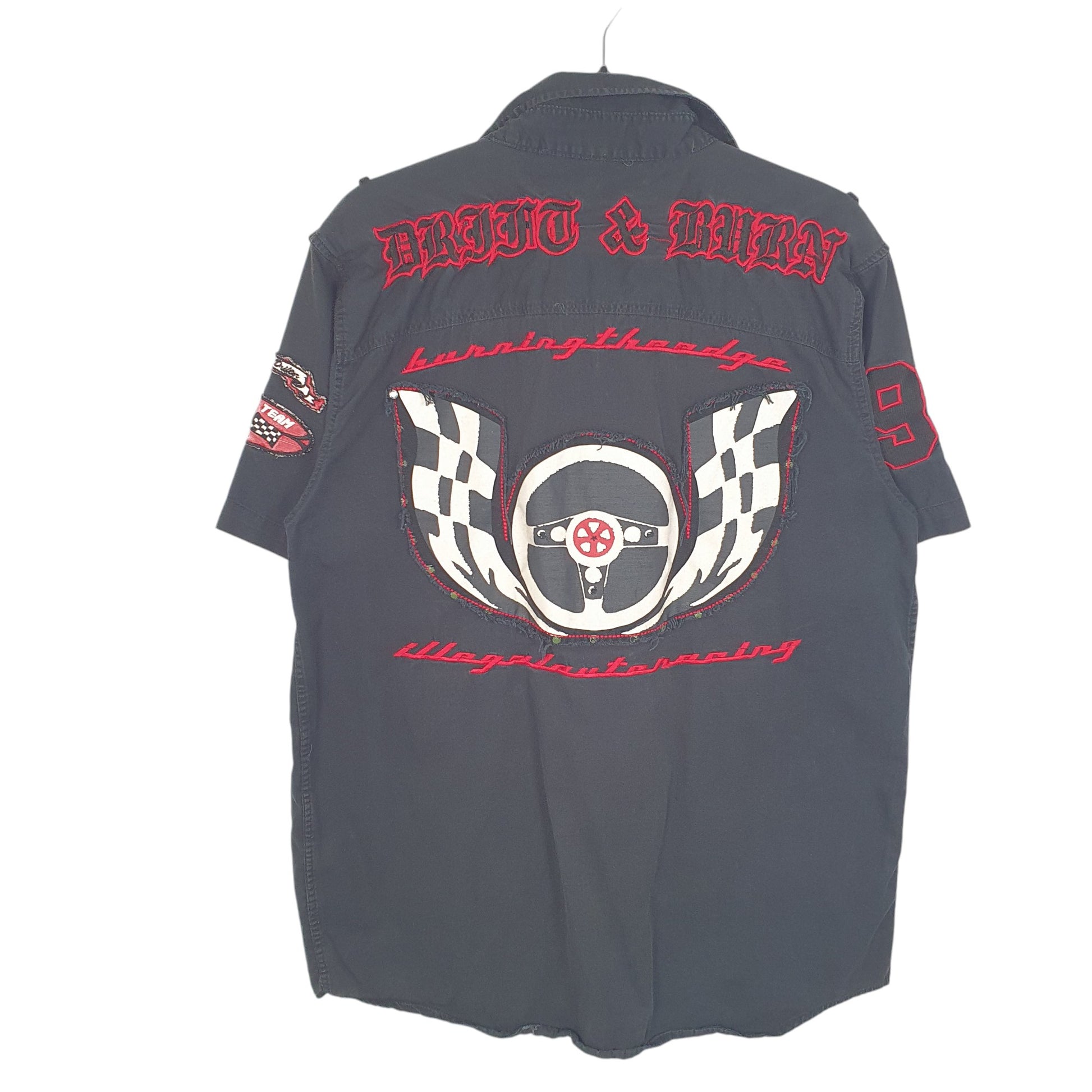 Mens Black Unbranded Drift Burn Skid Racing Short Sleeve Shirt