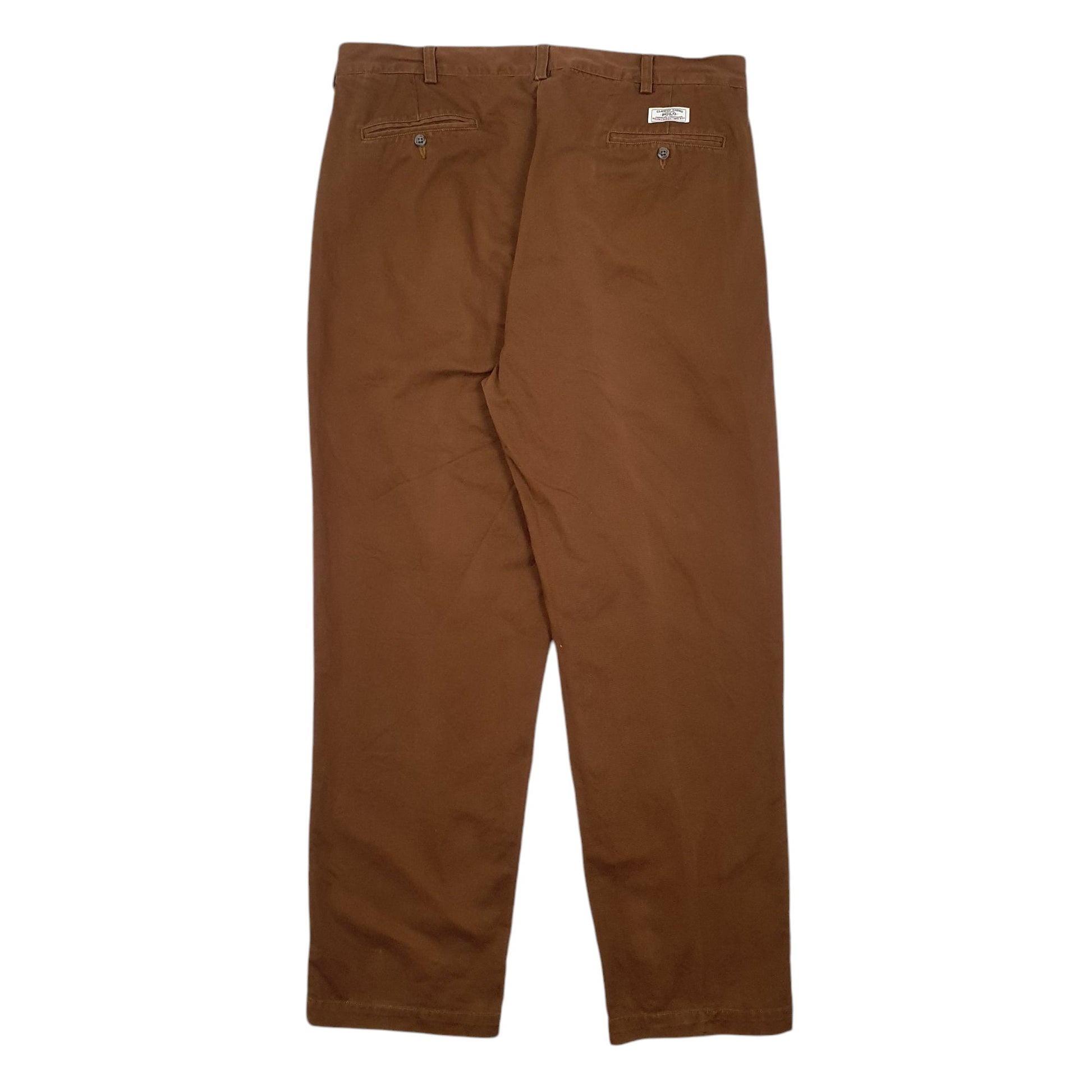 Mens Brown Polo Ralph Lauren Double Pleated Andrew Pants Chino Trousers