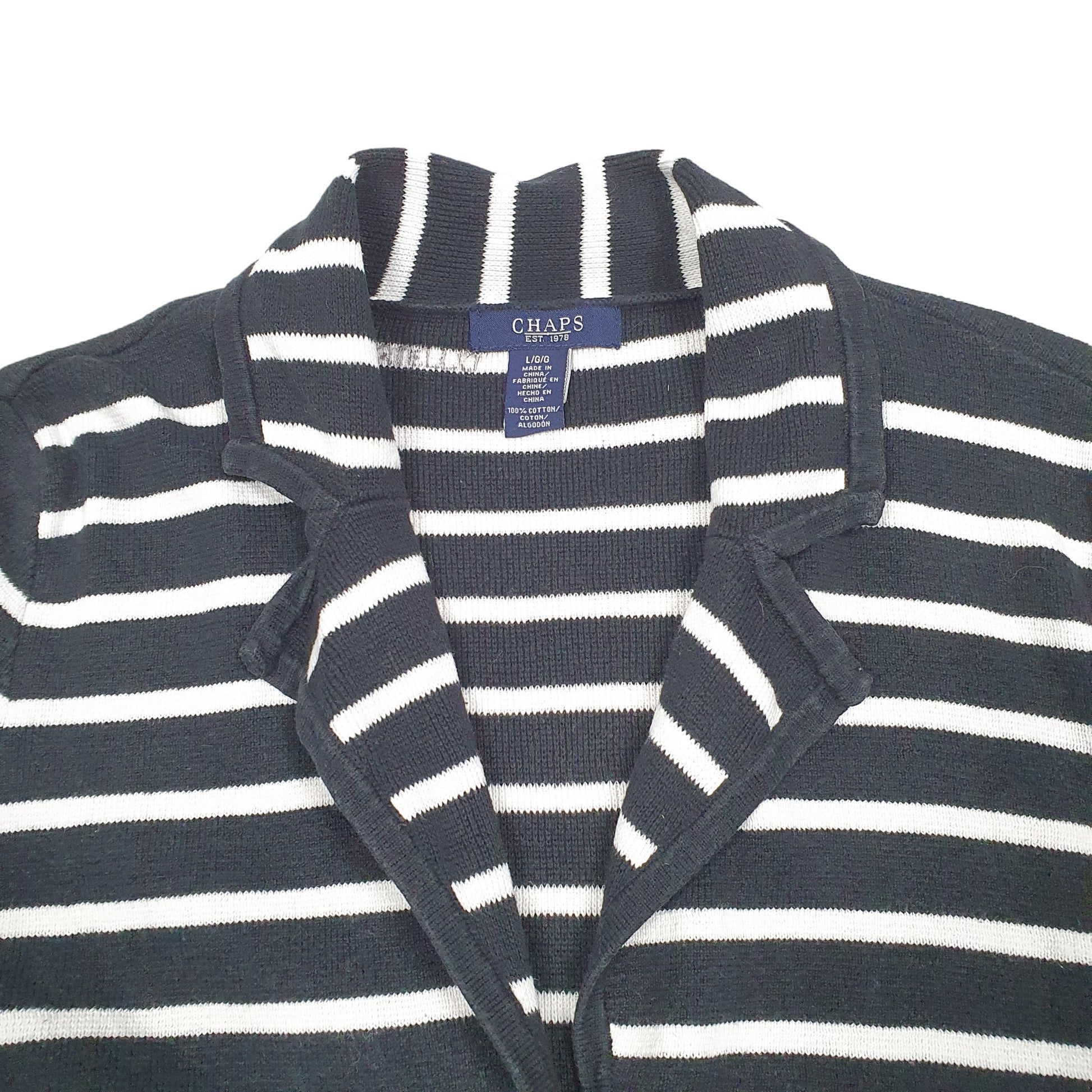 Womens Black Chaps Knit Cardigan Nautical Stripe V Neck Jumper