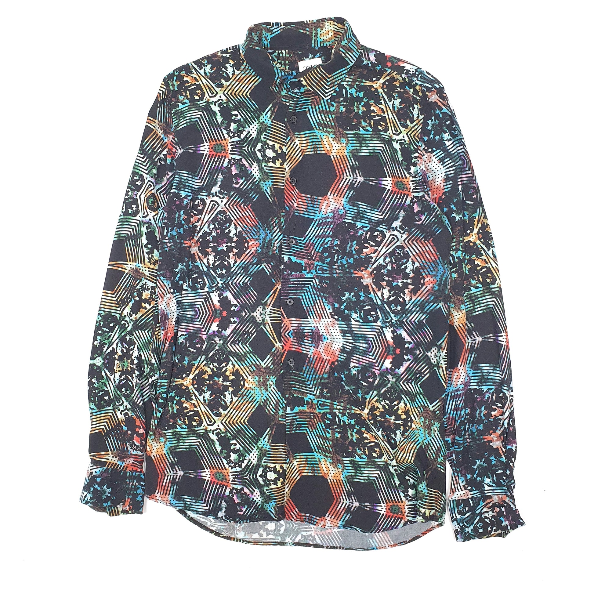 Mens Black Zara Funky Abstract Long Sleeve Shirt