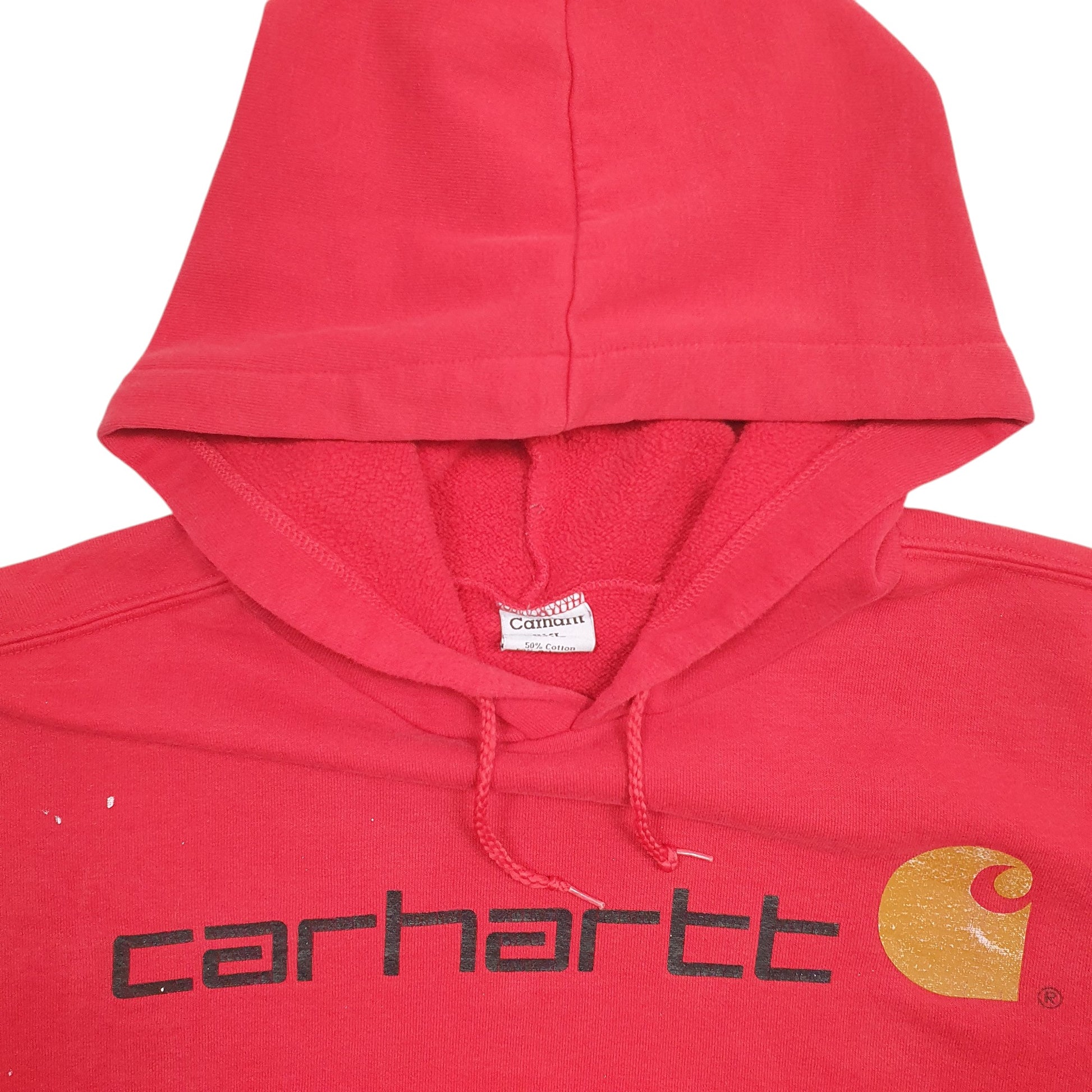 Mens Red Carhartt Spellout Hoodie Jumper