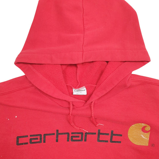 Mens Red Carhartt Spellout Hoodie Jumper