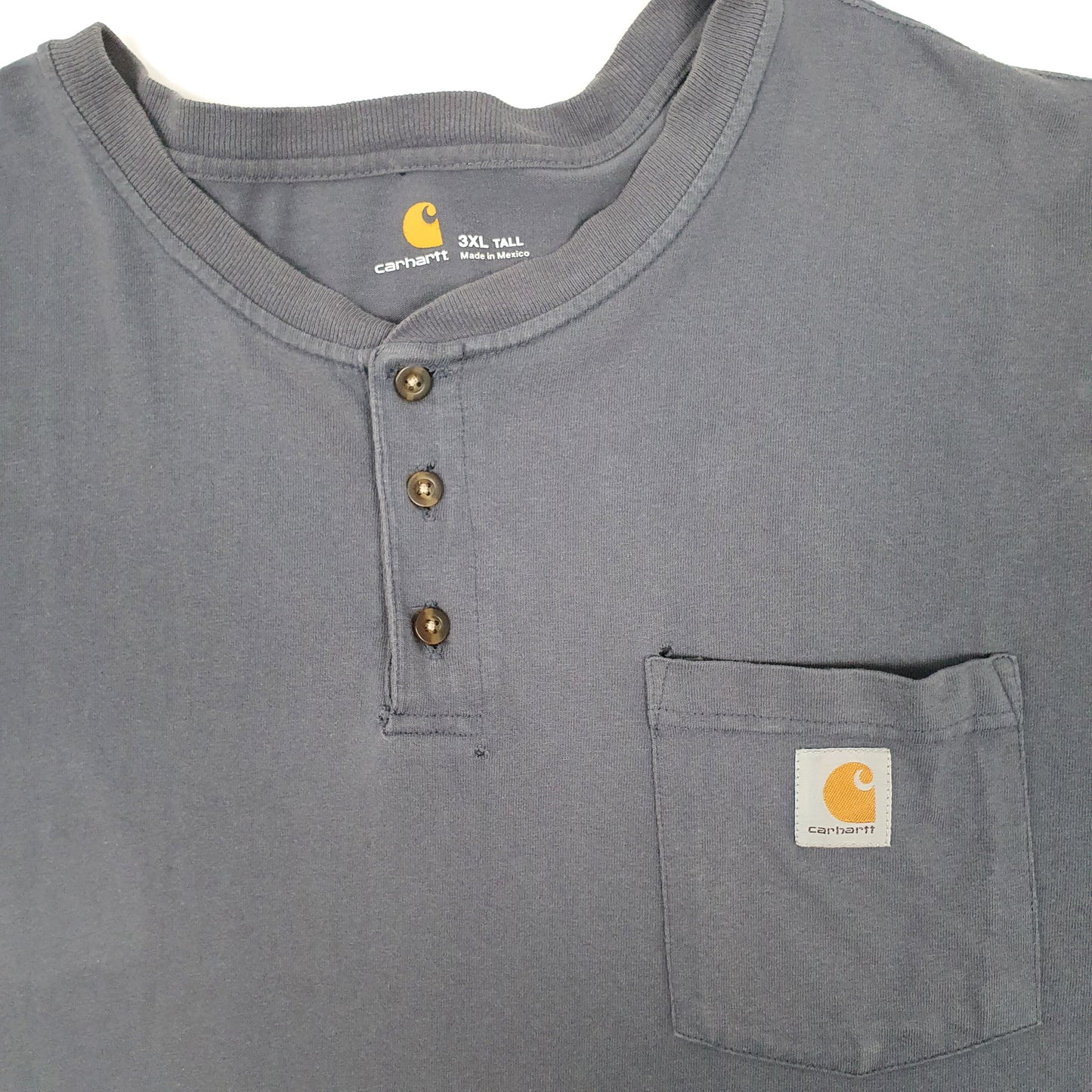 Mens Grey Carhartt Henley Long Sleeve T Shirt