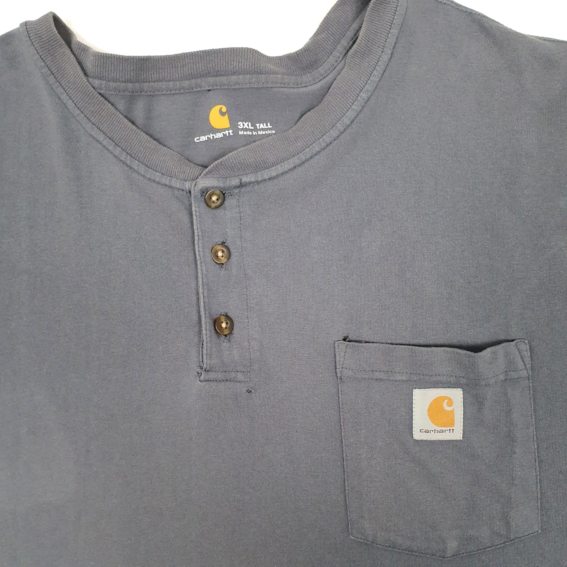 Mens Grey Carhartt Henley Long Sleeve T Shirt