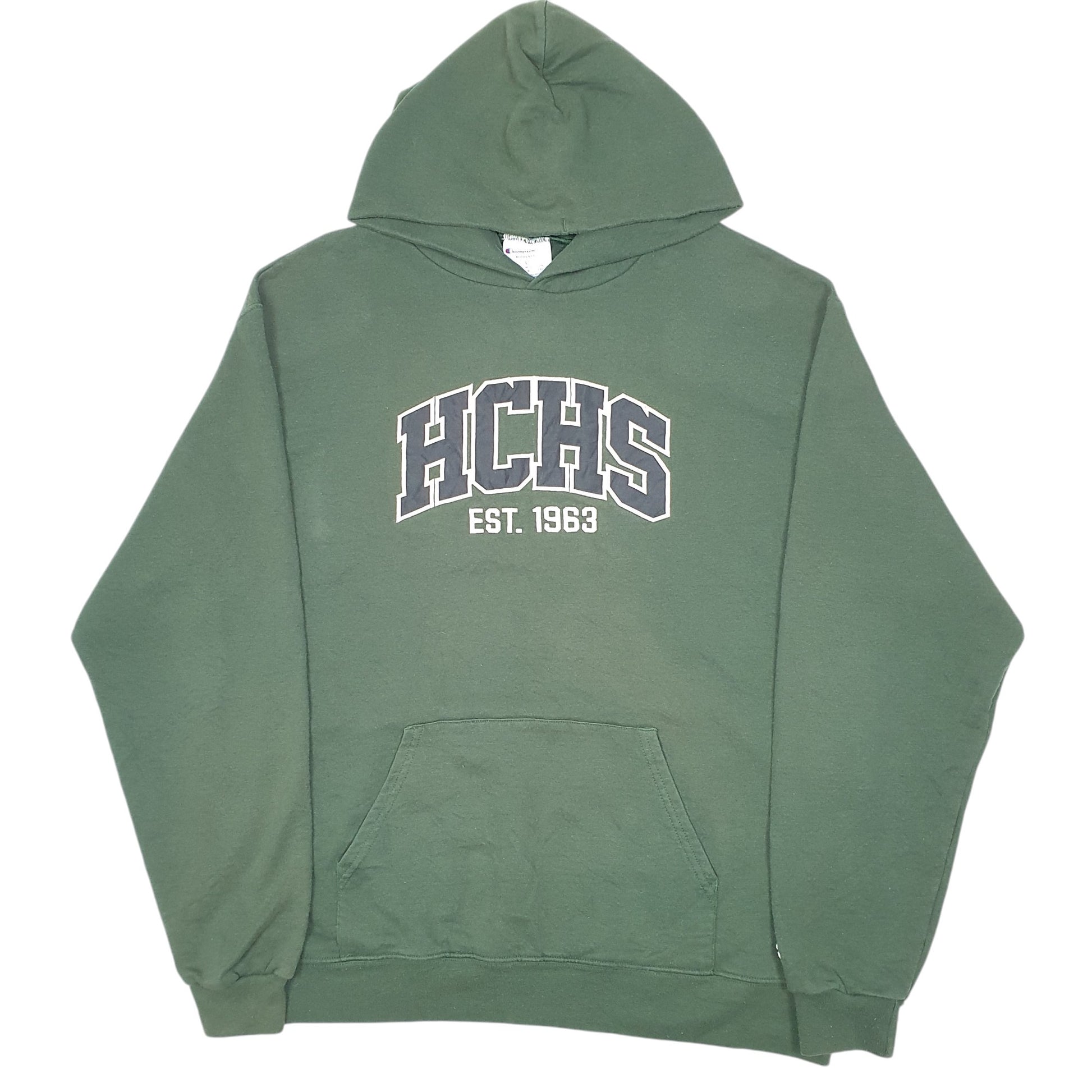 Mens Champion Green Hoodie HCHS College USA Spellout Jumper L