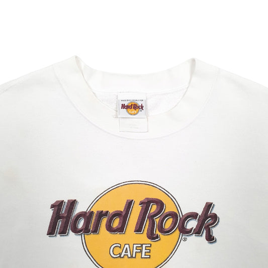 Mens White Hard Rock Cafe Spellout Cayman Islands Made In USA Crewneck Jumper