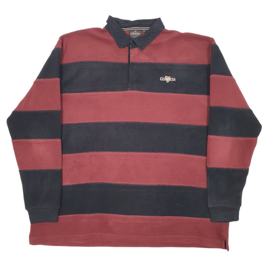 Mens Burgundy Guinness Rugby Shirt Top Striped Crewneck Jumper