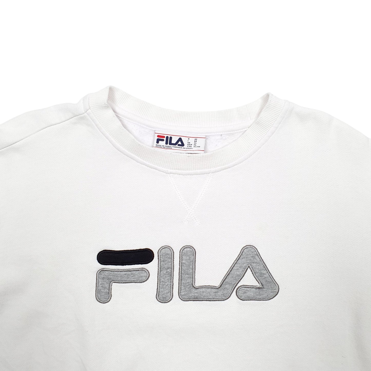 Womens White Fila Spellout Crewneck Jumper