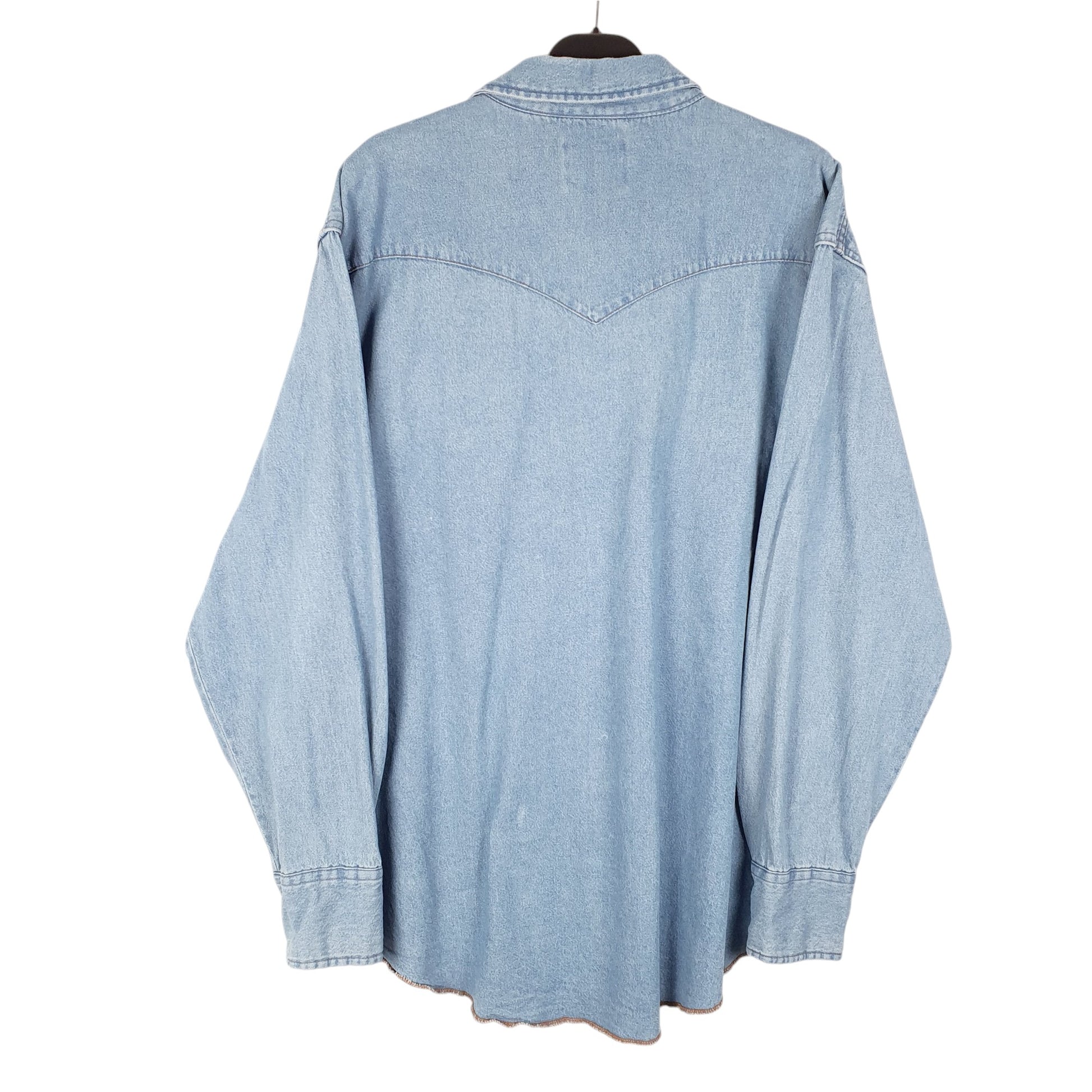 Mens Blue Wrangler Denim Jeans Western Pearl Snap Cowboy Long Sleeve Shirt