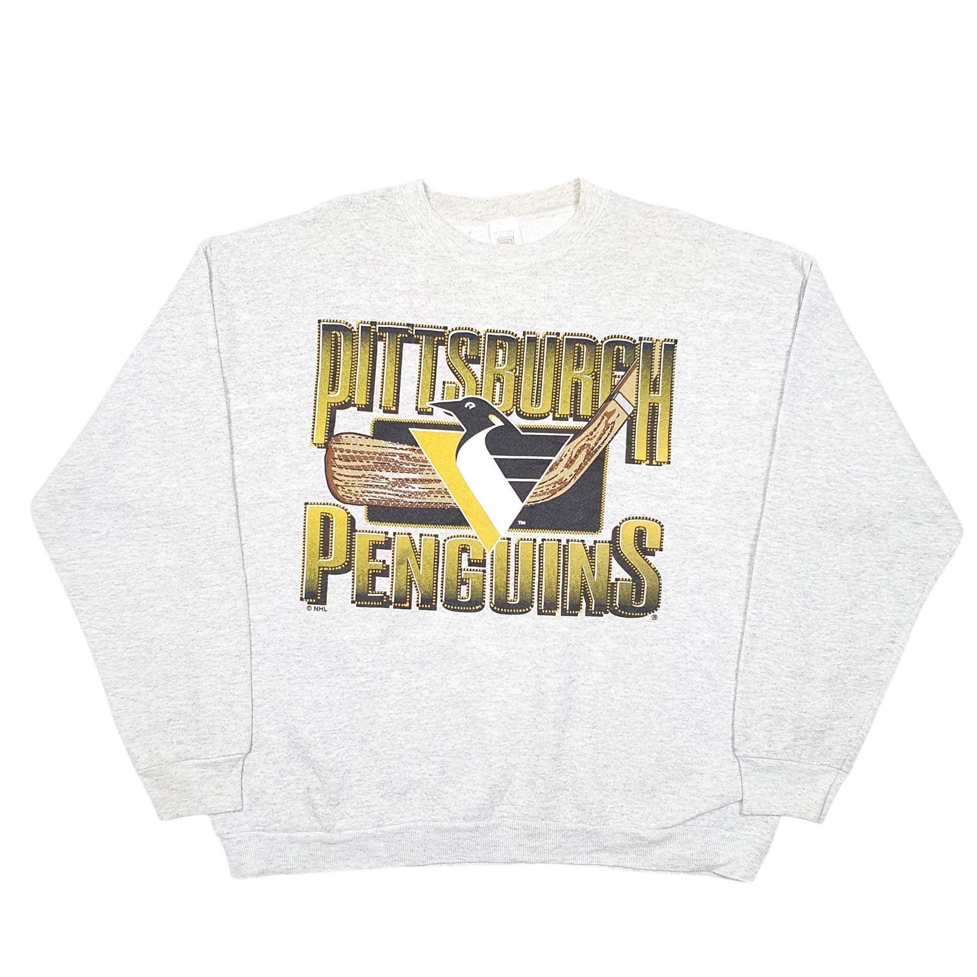 Mens Grey Logo 7 Vintage Pittsburgh Penguins Hockey NHL 90s Made In USA Crewneck Jumper