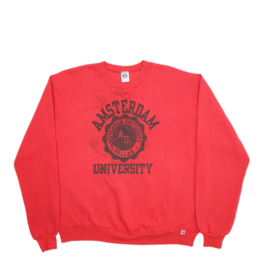 Mens Red Russell Athletic University Of Amsterdam Made In USA Vintage 90's Crewneck Jumper