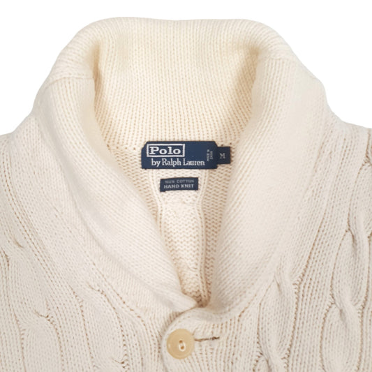 Womens Cream Polo Ralph Lauren Shoal Neck Cable Knit Knitwear Cardigan Jumper