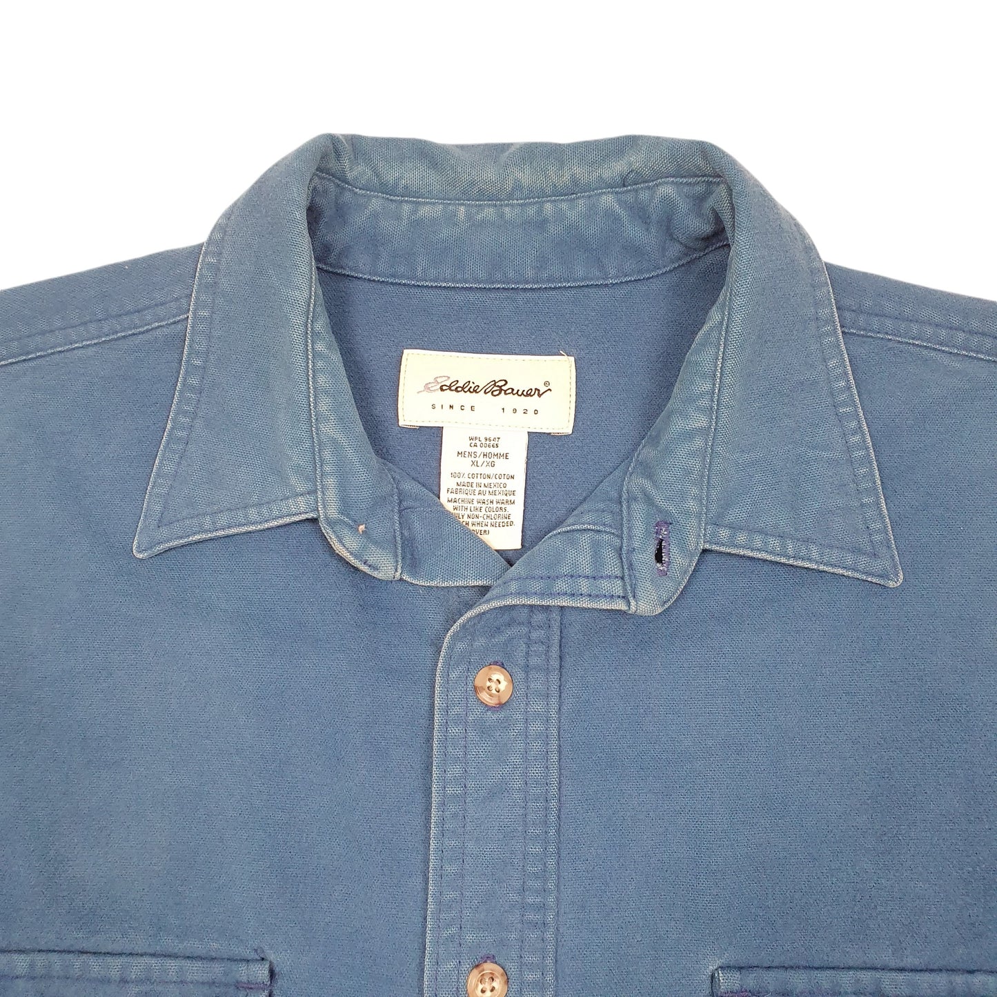 Mens Blue Eddie Bauer Vintage 90s Chamois Overshirt Shacket Long Sleeve Shirt