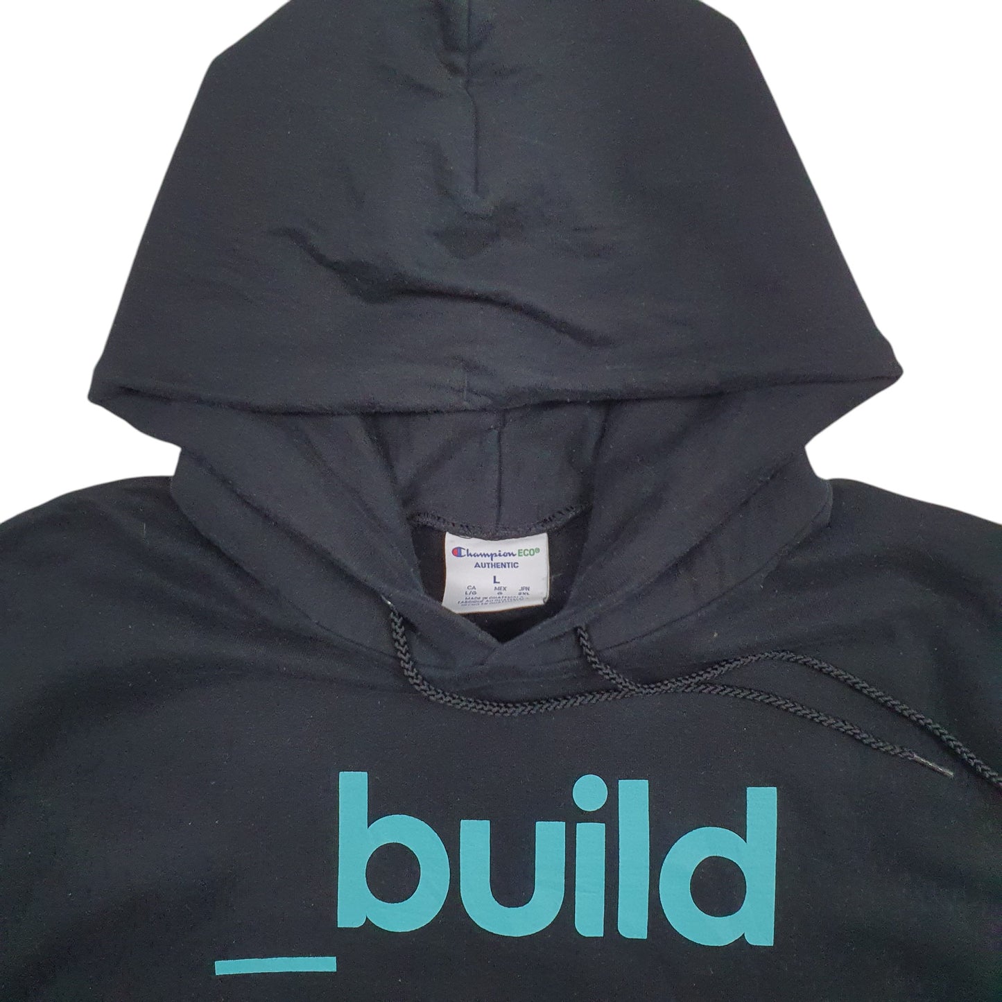 Mens Black Champion Build Spellout Hoodie Jumper