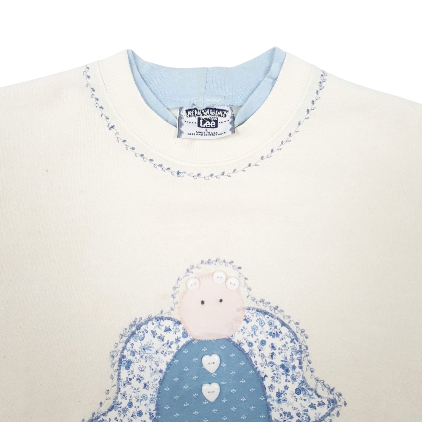 Mens Cream Lee Heavyweight Vintage Made In USA Crewneck Jumper