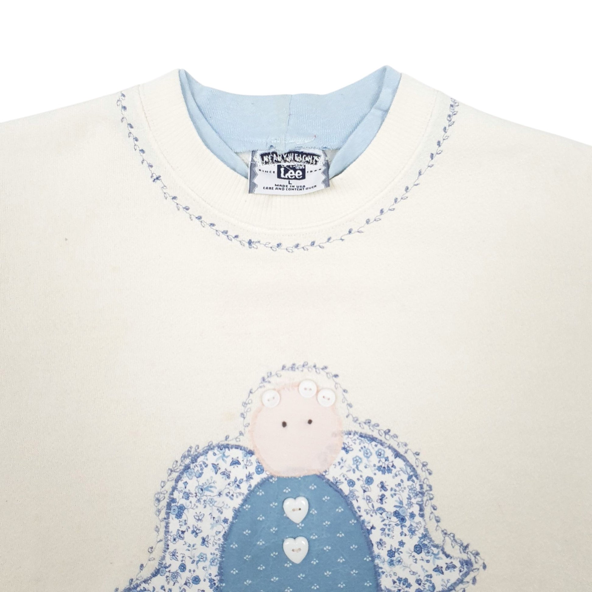 Mens Cream Lee Heavyweight Vintage Made In USA Crewneck Jumper