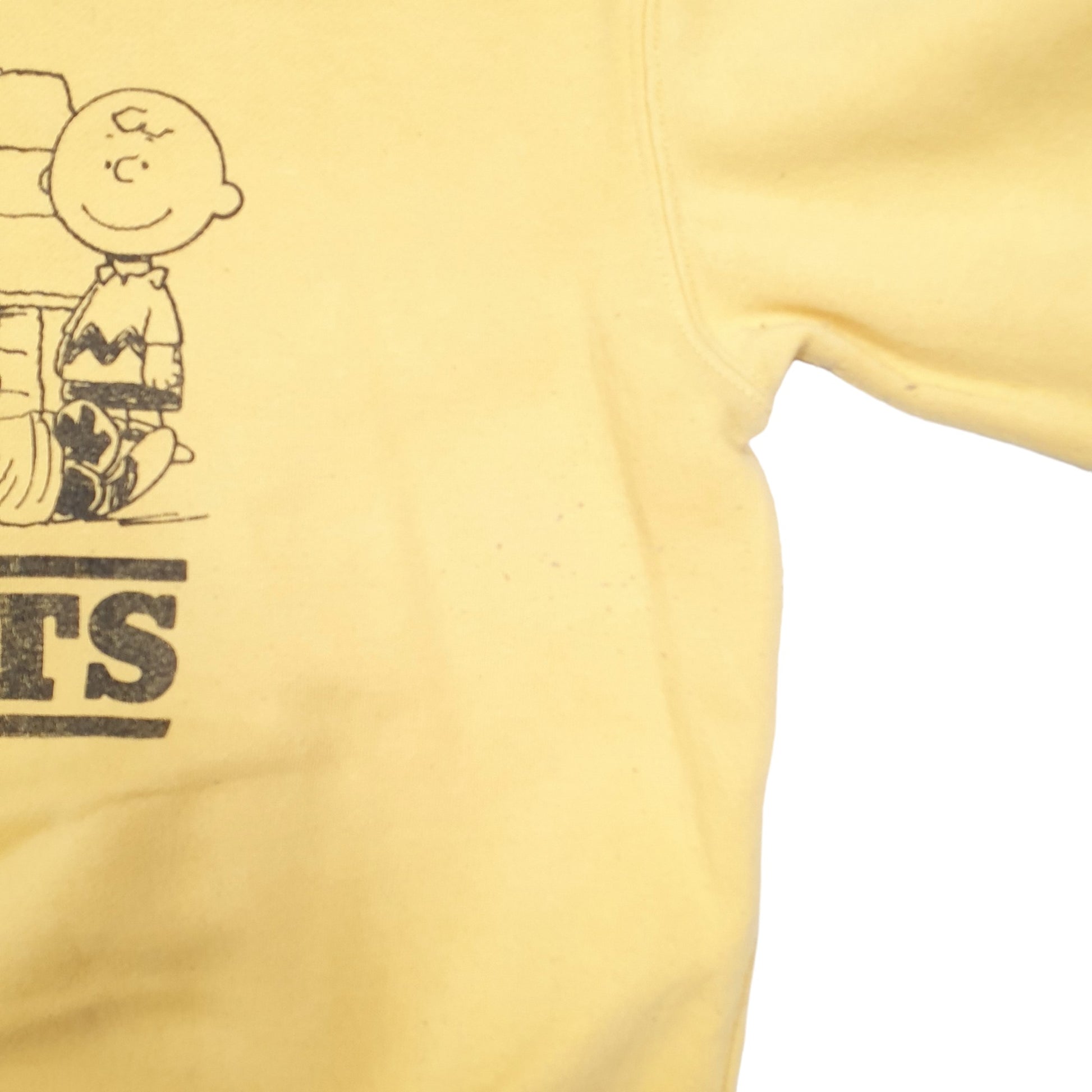 Mens Yellow Peanuts Snoopy Charlie Brown Throwback Crewneck Jumper