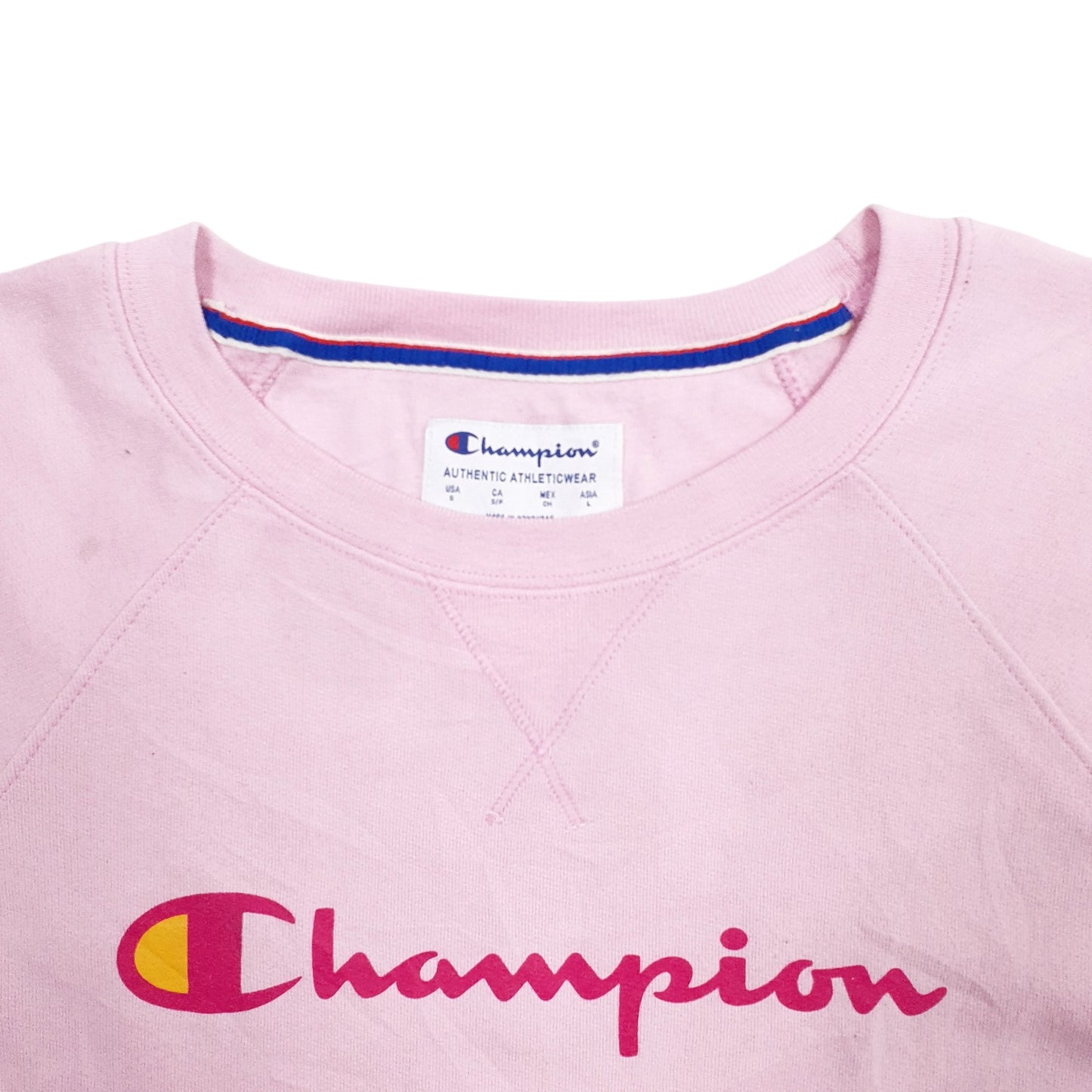 Womens Pink Champion Spellout Crewneck Jumper