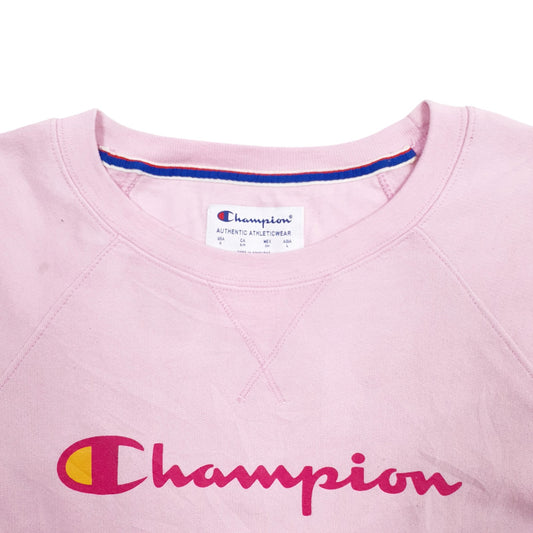 Womens Pink Champion Spellout Crewneck Jumper