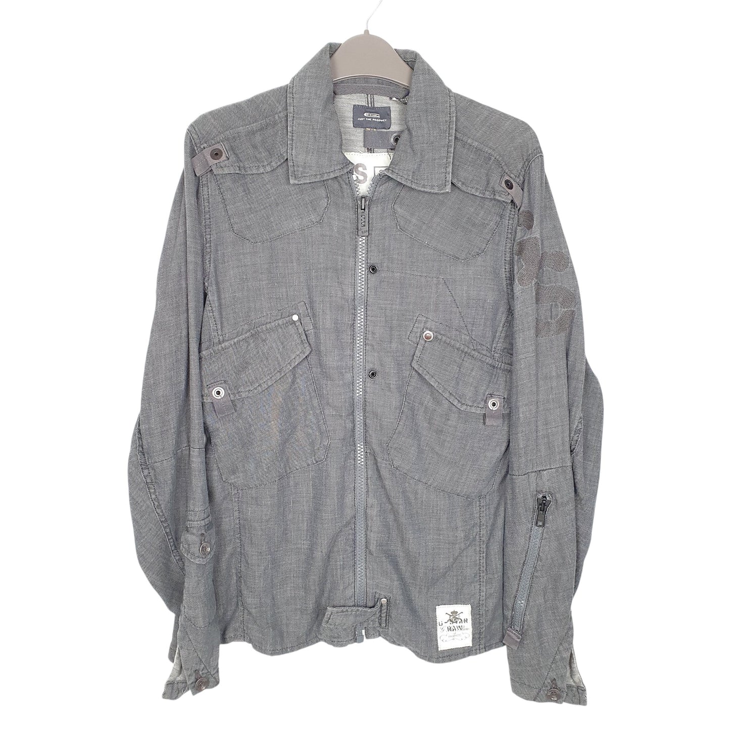 Mens Grey G Star Raw Shacket Zip Denim Long Sleeve Shirt