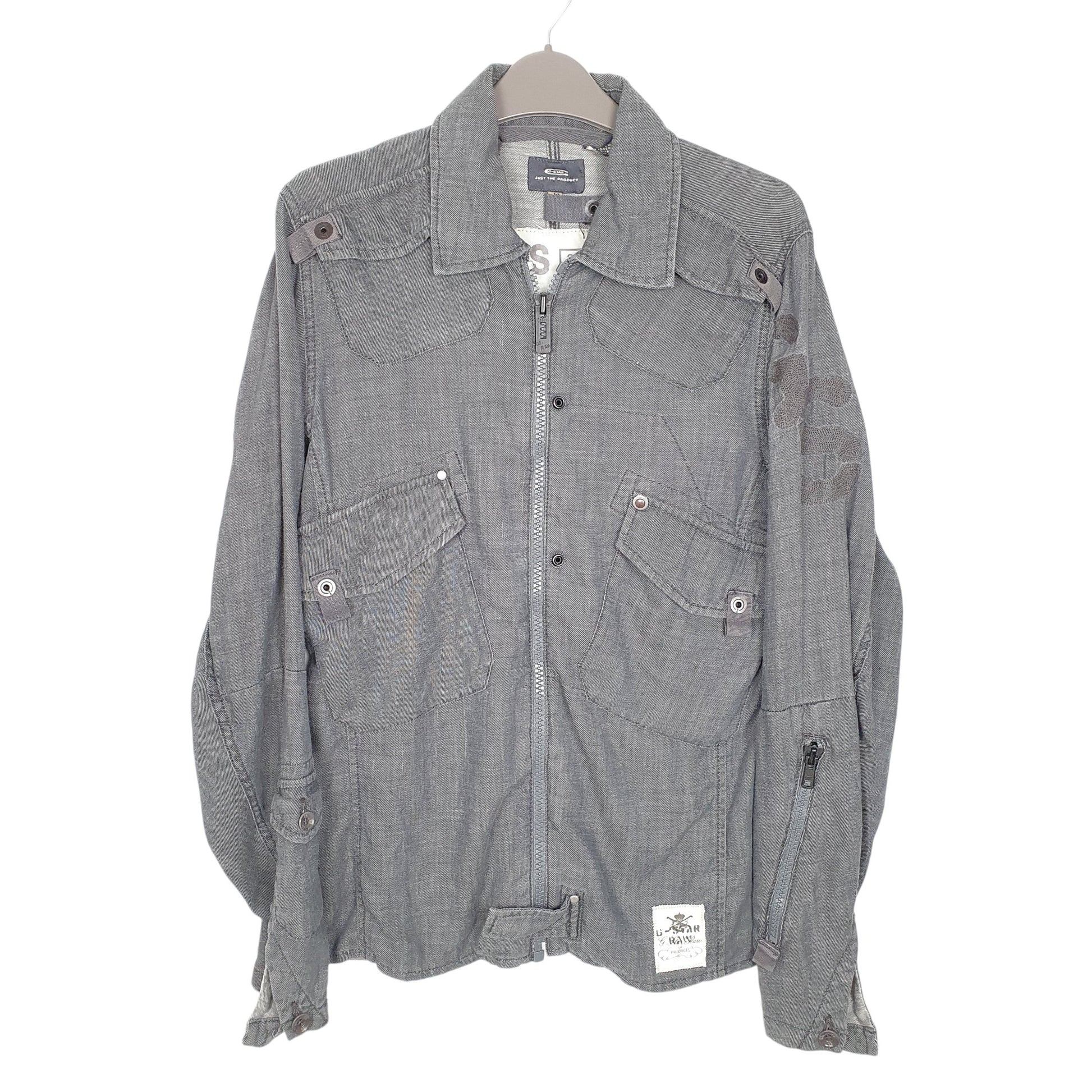 Mens Grey G Star Raw Shacket Zip Denim Long Sleeve Shirt