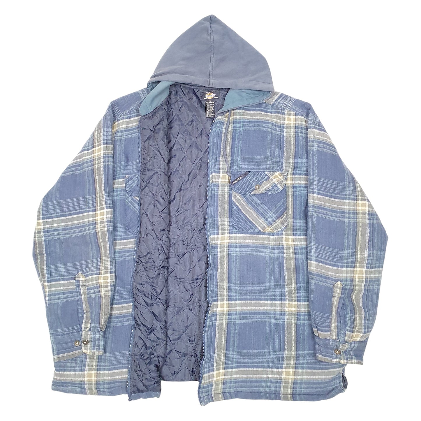 Mens Blue Dickies Hooded Overshirt Shacket Plaid Insulated Hoodie Coat