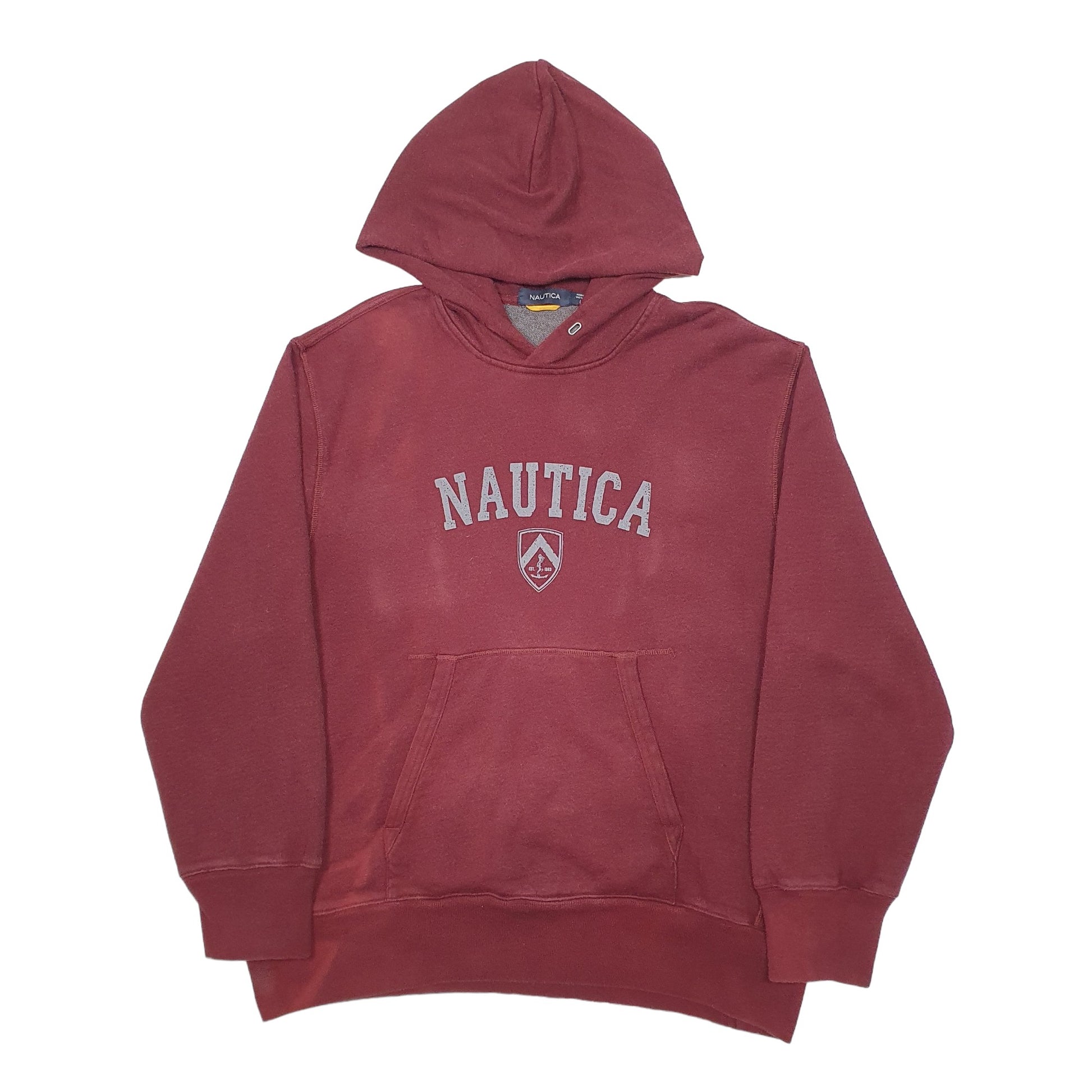 Mens Burgundy Nautica Spellout Hoodie Jumper