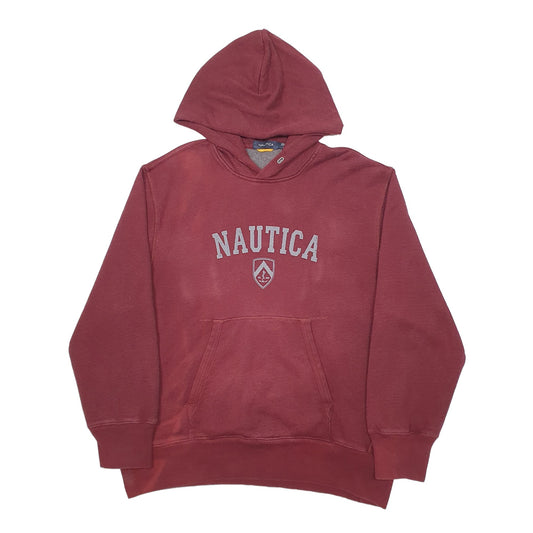 Mens Burgundy Nautica Spellout Hoodie Jumper