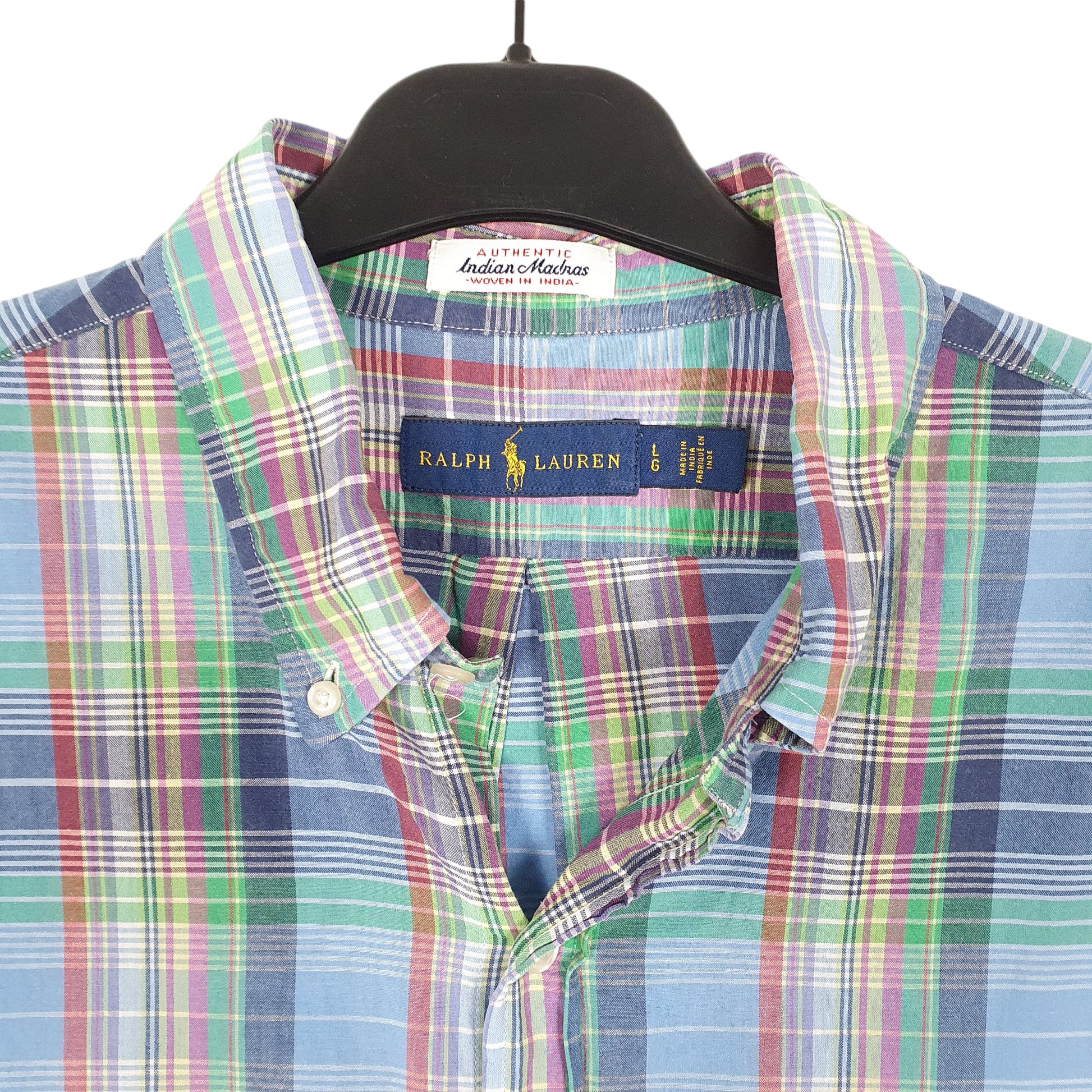 Mens Blue Ralph Lauren Indian Madras Short Sleeve Shirt