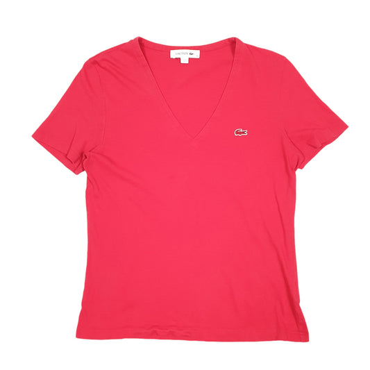 Womens Red Lacoste V Neck Short Sleeve T Shirt